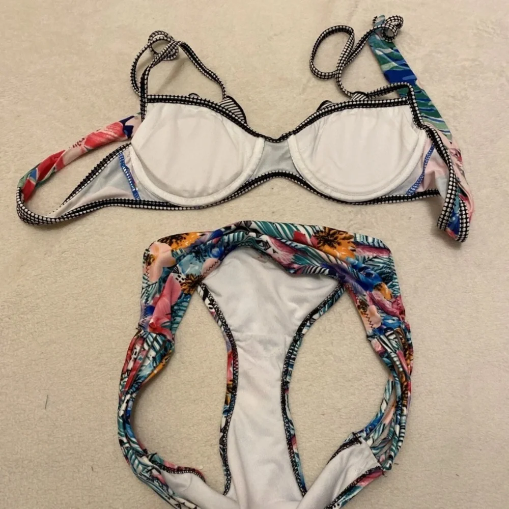Raisins Tropical Print Bikini with Ruffle Detail